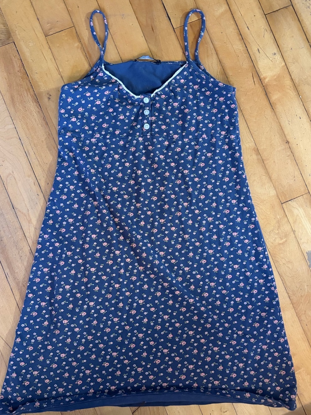 Brandy Melville Navy Blue Mini Dress with Pink Floral Print